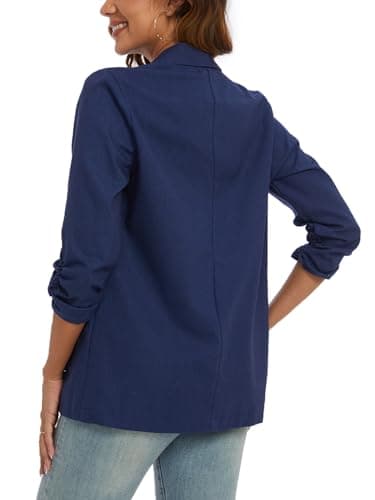 MINTLIMIT Cotton Linen Blazer for Women Work Casual (Navy, Size 2XL)