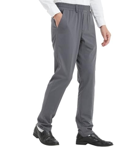 Magnetic Button Elastic Waist Pants for Seniors with High Stretch — Light Grey