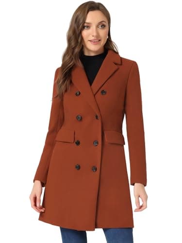 Allegra K Women's Elegant Notched Lapel Winter Trench Coat — Reddish Brown