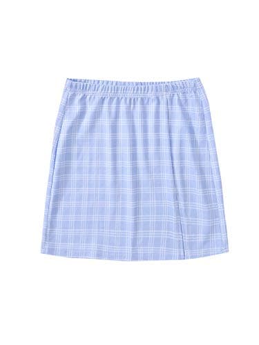 Floerns Women's High Waisted Mini Plaid Split Hem Casual Skirt — Baby Blue
