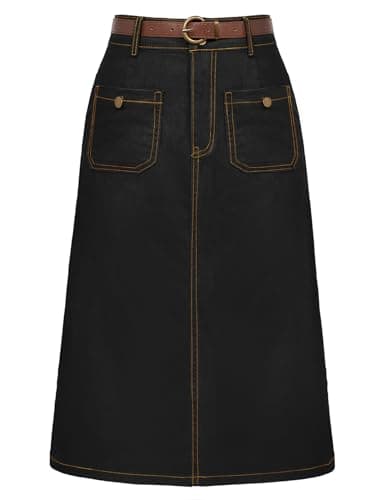 High Waisted Denim Skirt with Belt for Women