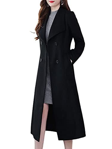 Ebossy Women's Slim Fit Below Knee Wool Trench Coat