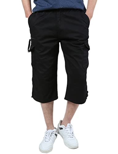 Mens Cotton Cargo Shorts - Casual Baggy Hiking Summer Shorts — Black