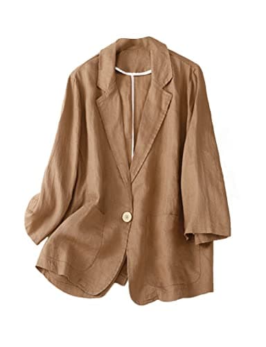Cotton Linen Blazer Women Suit Jacket for Work — Camel