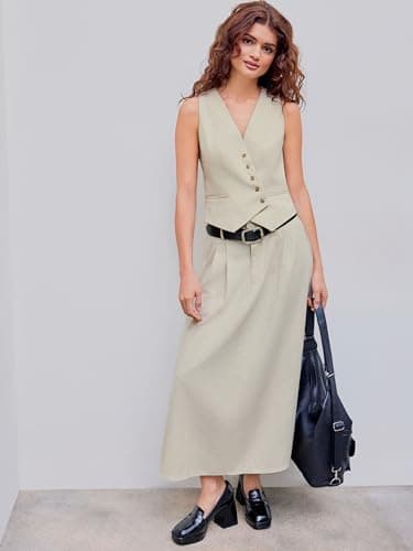 CIDER Women's Linen V-Neck Sleeveless Work Blazer Vest for Summer