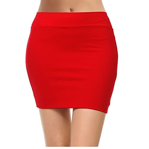 Topdress Women's High Waisted Elastic Pencil Skirts with Slit — Red Mini