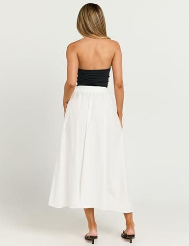 IDEALSANXUN Women's Elastic Waist Maxi Skirtorer Summer A-Line Mid-Length Skirt