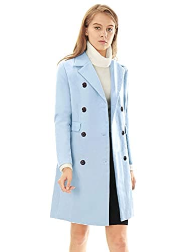 Allegra K Women's Elegant Notched Lapel Winter Trench Coat — Blues