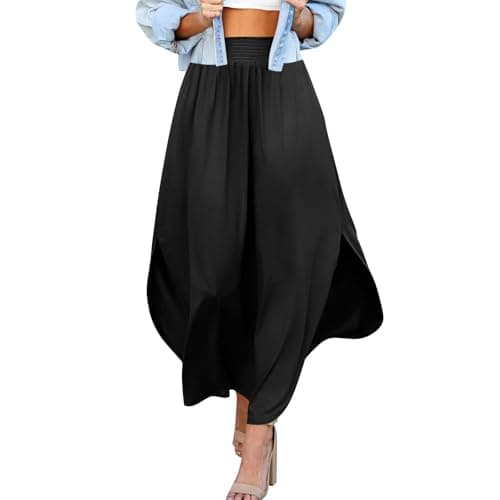 JJHAEVDY Women's Elastic Maxi Skirt with Pockets — Black
