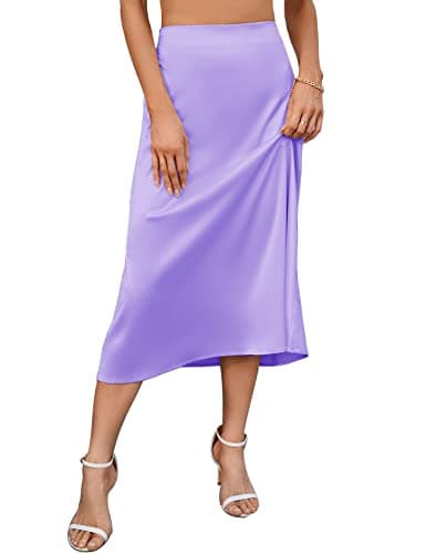 CYCLAMEN Women's High Waisted Wool A Line Midi Plaid Skirt — Light Violet