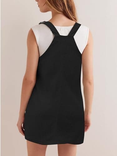 COCCKO Women's Adjustable Strap Corduroy Overall Mini Dress with Pockets Summer Fashion