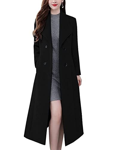 Women's Vintage Double Breasted Long Wool Pea Coat — Black