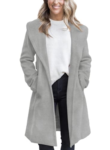 Fazortev Women's Winter Pea Coat with Big Lapel and Pockets — Grey