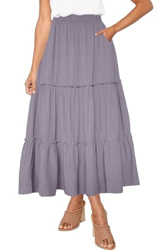 Afibi Women's High Waist A-Line Ruffle Swing Maxi Skirt with Pockets — Purple