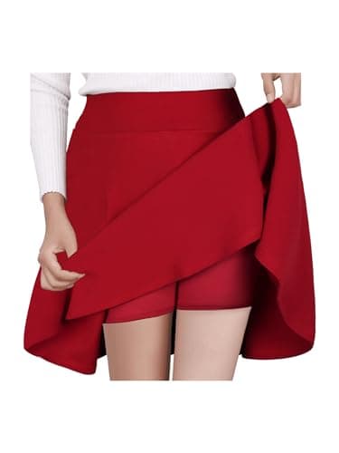 PUKAVT Women's A-Line Mini Flared Stretchy Skater Party Skirt — Red With Shorts