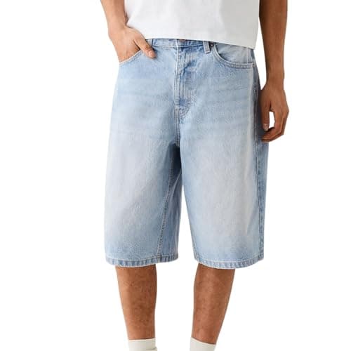 Winioder Men's Casual Baggy Jeans Shorts Wide Leg Denim Jorts — Sky Blue