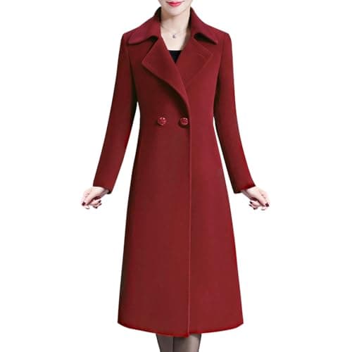 Aprsfn Women's Winter Warm Double-breasted Midi Peacoat — Wine Red