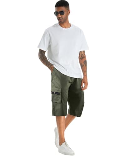 APTRO Men's Long Cargo Shorts With Elastic Waistband