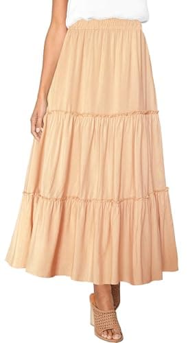 Afibi Women's High Waist A-Line Ruffle Swing Maxi Skirt with Pockets — Khaki