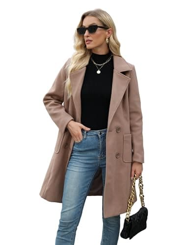 Bankeng Women Winter Mid-Long Wool Blend Notch Lapel Coat — Camel
