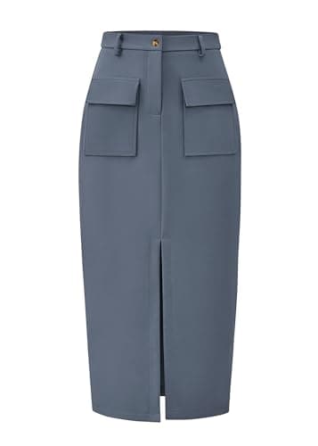 KIRUNDO Women's High-Wasted Cargo Midi Skirt — Grey Blue