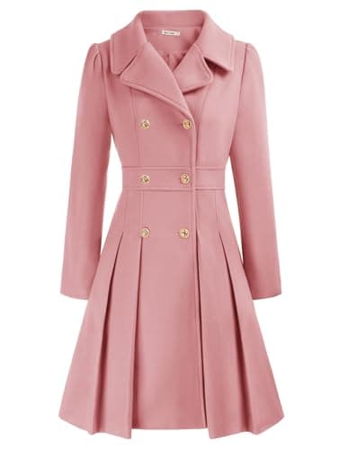 GRACE KARIN Women's Trench Coat Notch Lapel Double Breasted Pea Coat Jacket — Pink