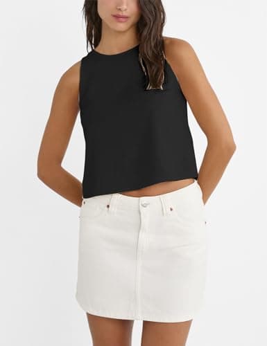 Womens Cotton Linen Tank Tops Summer Crop Vest Shirts
