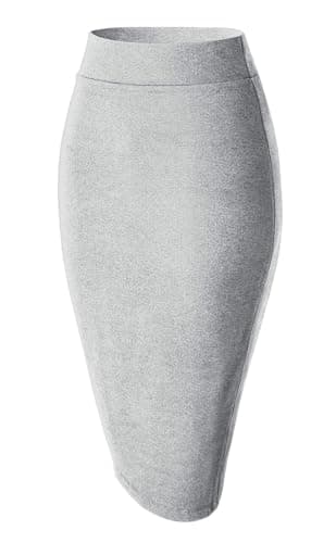 Urban CoCo Women's Stretch Waist Midi Pencil Skirt — Light Gray