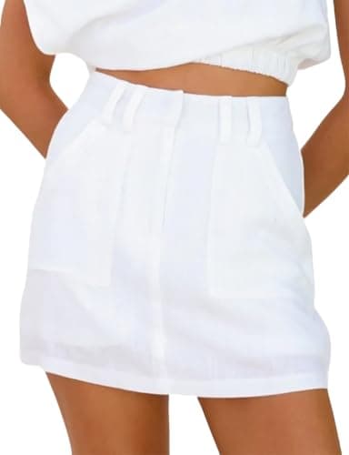 IDEALSANXUN Women's Linen High-Waisted Mini Skirt — White