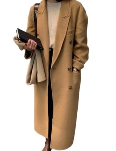 IDEALSANXUN Women's Long Wool Trench CoatFall Winter Double Breasted Jackets — Camel