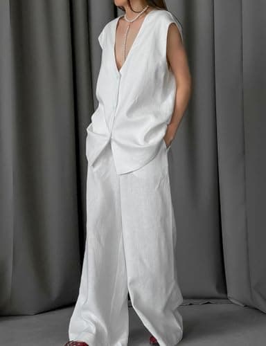 IDEALSANXUN Women's Linen V-Neck button-down Sleeveless Summer Top Vest