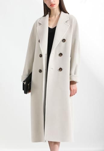 Chouyatou Women's Wool Double Breasted Midi Trench Coat with Belt