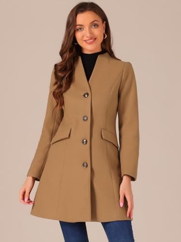 Allegra K Women's Elegant V-Neck Winter Overcoat