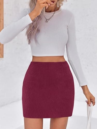 Wenrine Women's High Waist Mini Corduroy A-Line Skirt
