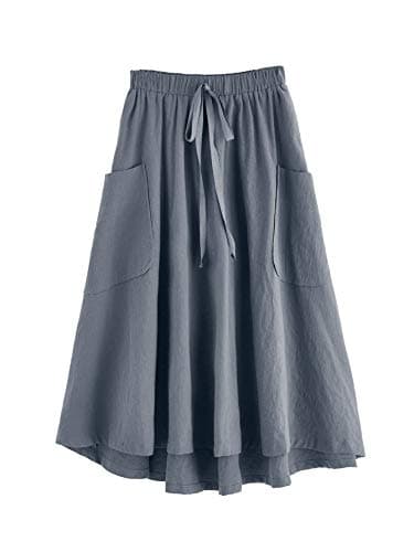 SweatyRocks Women's Casual High Waist Pleated Midi Skirt with Pocket — Grey