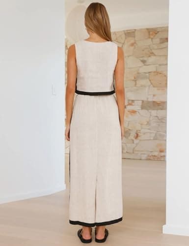 IDEALSANXUN Women's Summer Linen Tank Top & Maxi Skirt Set