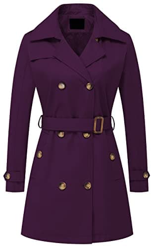 Chrisuno Women's Mid-Length Double Breasted Trench Coat with Hood — Purple