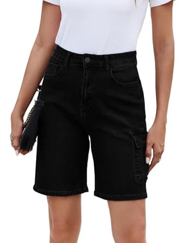 TOSATISFINE Women's High-Waisted Stretch Jean Shorts — A-black