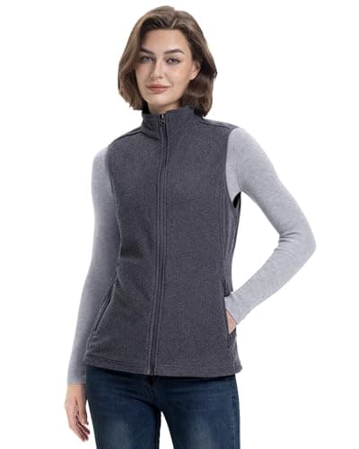 Women's Lightweight Warm Polar Fleece Vest with Zip Pockets for Winter — Dark Grey Heather