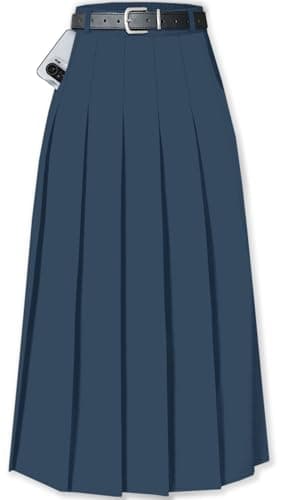 Cromoncent Womens High Waist Pleated Long Skirt with Pockets — Haze Blue