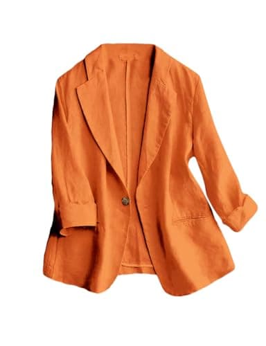 IDEALSANXUN Linen Women's 3/4 Sleeve Lightweight Blazer — Orange