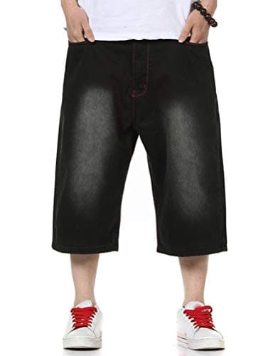 IDEALSANXUN Men's Baggy Casual Long Denim Jorts Shorts Loose Fit Trendy Styles — Black