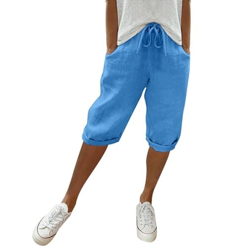 Cotton Linen Bermuda Shorts Elastic Waist Cargo Shorts — 014