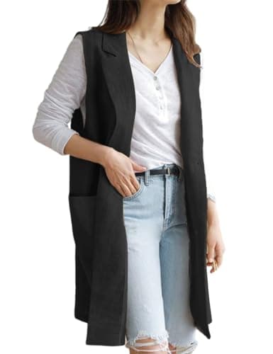 Womens Linen Sleeveless Blazer Jacket