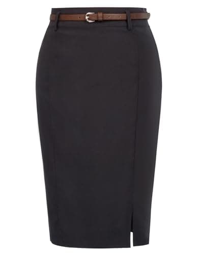 Kate Kasin Women's Bodycon Pencil Skirt with Belt — Black