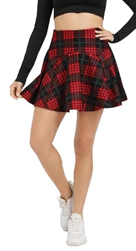Urban CoCo Women's Vintage Elastic Waist Plaid Flared Mini Skirt