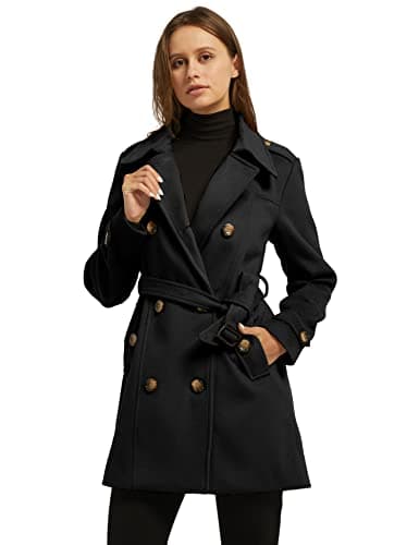 Women's WantdoDouble Breasted Pea Coat Mid-Long Trench Belted Winter