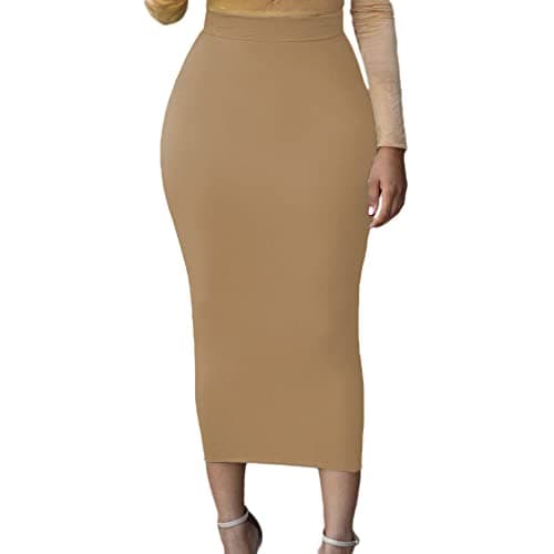 Lrady Women's High Waist Slim Maxi Pencil Skirts for Night Out Party — Brown