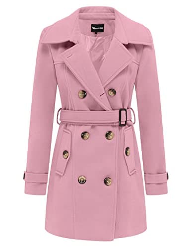 Women's Double Breasted Winter Trench Coat with Belt by Wantdo — Pink