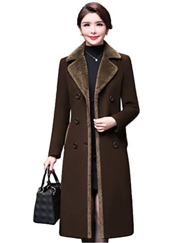 Women's Double Breasted Wool Peacoat with Fur Collar by IDEALSANXUN